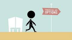 Cartoon person with a sign that reads financial aid options